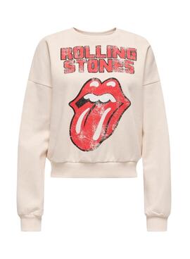 Sudadera Only Rolling Stones beige para mujer