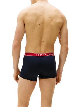 Pack de 3 calzoncillos Tommy Hilfiger Trunk con inscripción marino para hombre