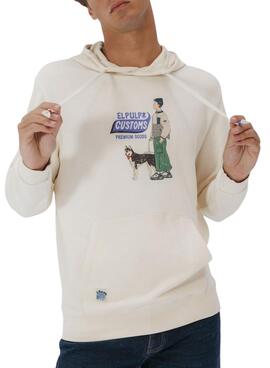 Sudadera El Pulpo capucha Customs beige para hombre