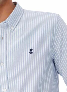 Camisa El Pulpo Casual Oxford raya azul para hombre
