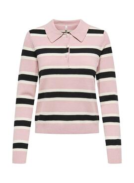 Polo Only London de punto con rayas rosa para mujer