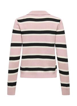 Polo Only London de punto con rayas rosa para mujer