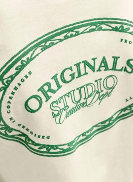 Camiseta Jack and Jones Greene Branding beige para niño