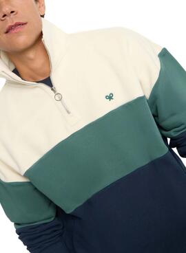 Sudadera Silbon relaxed media cremallera bloques azul para hombre