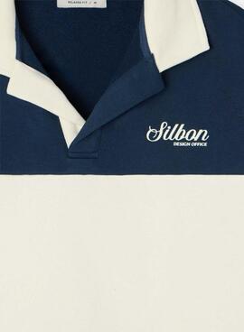 Sudadera Silbon cuello polo relaxed panel azul para hombre