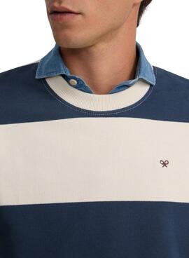 Sudadera Silbon relaxed rayas crema y azul para hombre