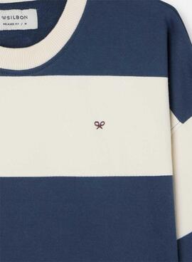 Sudadera Silbon relaxed rayas crema y azul para hombre