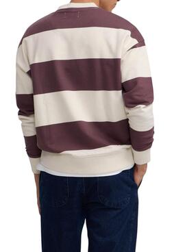 Sudadera Silbon relaxed rayas crema y granate para hombre