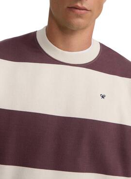 Sudadera Silbon relaxed rayas crema y granate para hombre