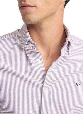 Camisa Silbon sport oxford rayas granate para hombre