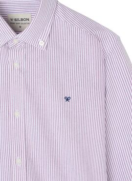 Camisa Silbon sport oxford rayas granate para hombre