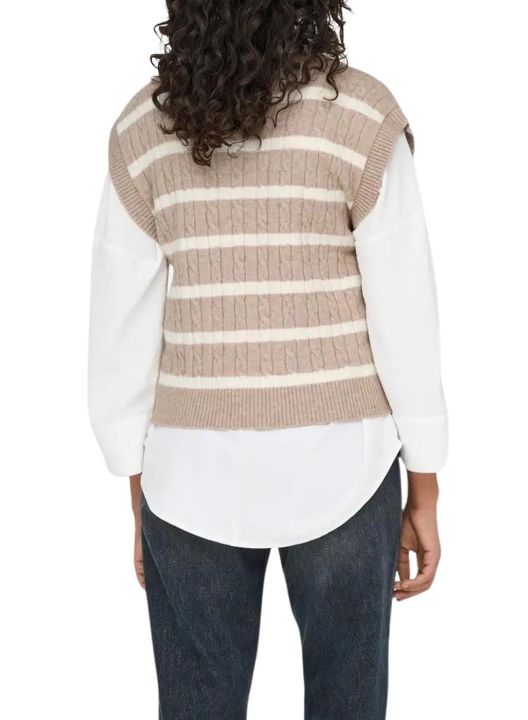 Chaleco Only Katia estampado de rayas tostado para mujer