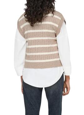 Chaleco Only Katia estampado de rayas tostado para mujer