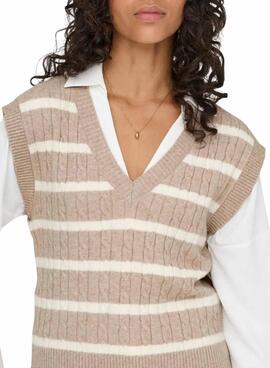 Chaleco Only Katia estampado de rayas tostado para mujer