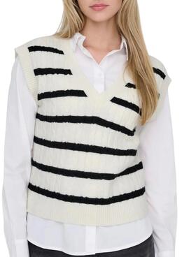 Chaleco Only Katia estampado de rayas blanco para mujer