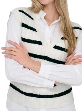 Chaleco Only Katia estampado de rayas blanco para mujer