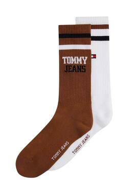 Pack 2 pares de calcetines Tommy Jeans marrón y blanco para hombre