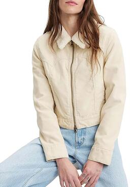 Chaqueta Levis Retro Sherpa Zip Trucker beige para mujer