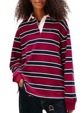 Polo Tommy Jeans Rugby stripe granate para mujer