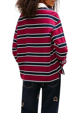 Polo Tommy Jeans Rugby stripe granate para mujer