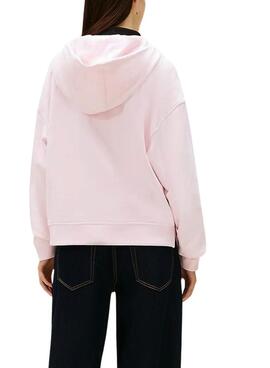 Sudadera Tommy Jeans rosa capucha con cremallera para mujer