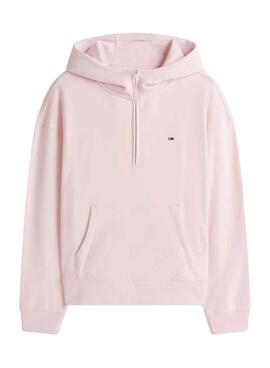 Sudadera Tommy Jeans rosa capucha con cremallera para mujer