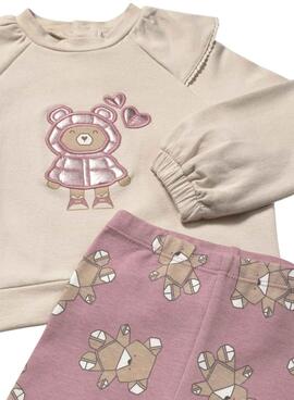 Conjunto legging y sudadera Mayoral Orquidea beige y rosa para niña