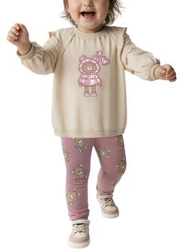 Conjunto legging y sudadera Mayoral Orquidea beige y rosa para niña