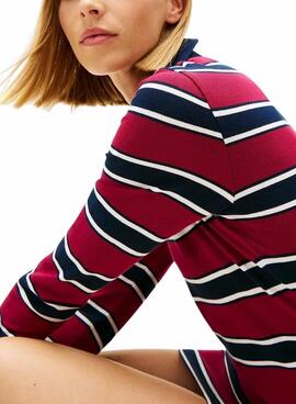 Vestido Tommy Jeans polo granate rayas para mujer