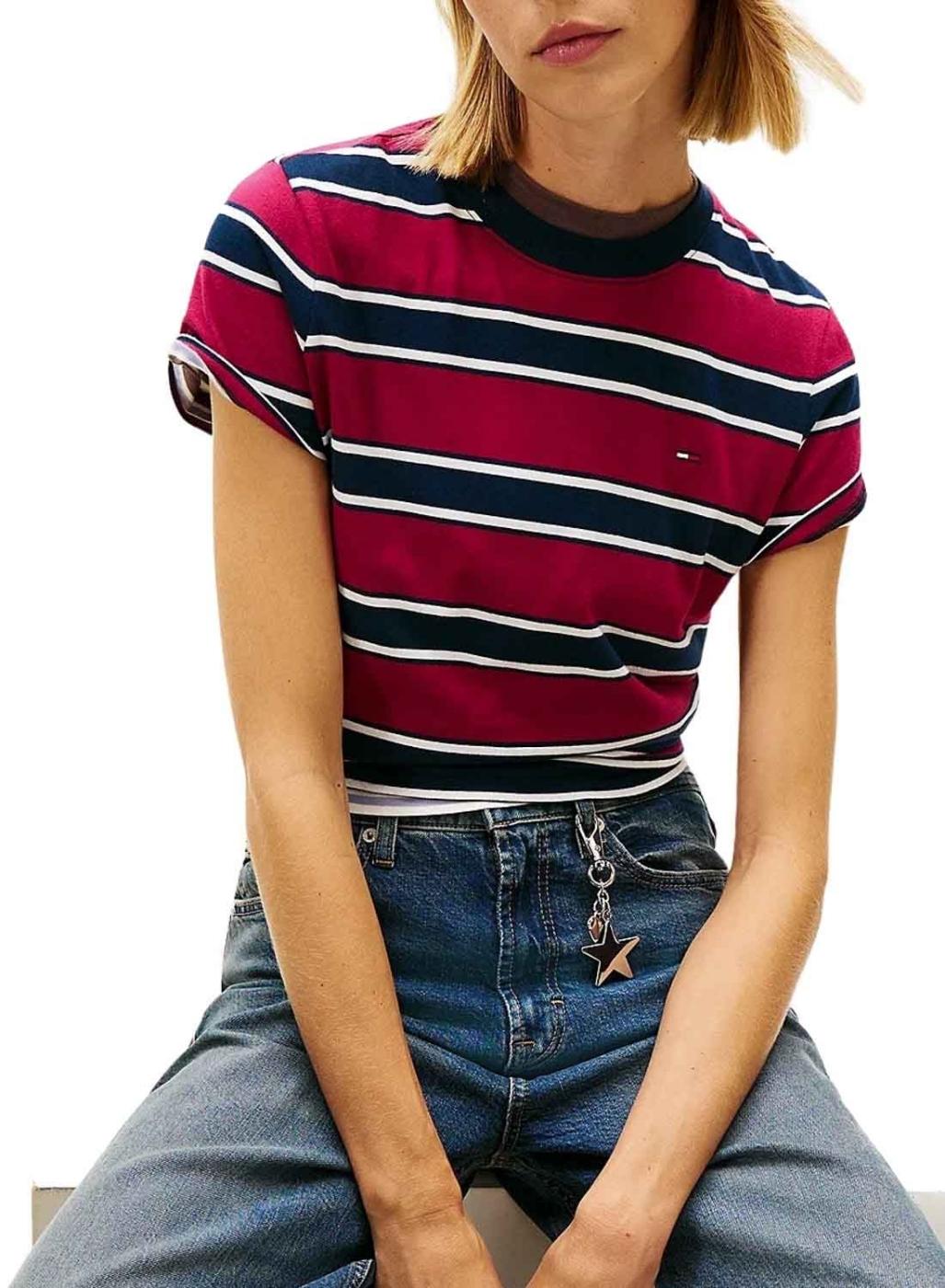 Camiseta Tommy Jeans rayas granate para mujer