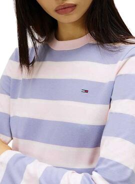 Camiseta Tommy Jeans manga larga rayas lila para mujer