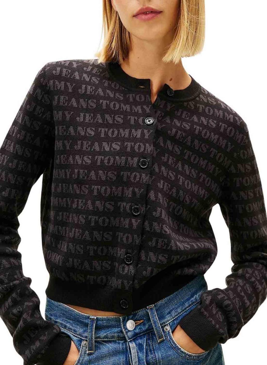 Chaqueta de punto Tommy Jeans Spellout negro para mujer