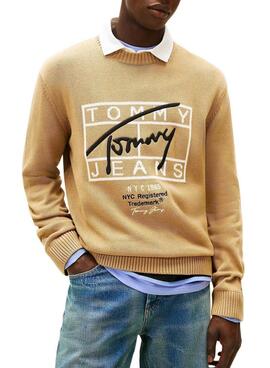 Jersey Tommy Jeans Signature beige para hombre