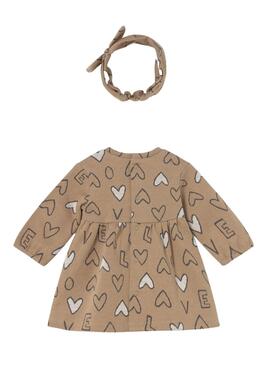 Vestido con diadema Mayoral corazones camel para bebé