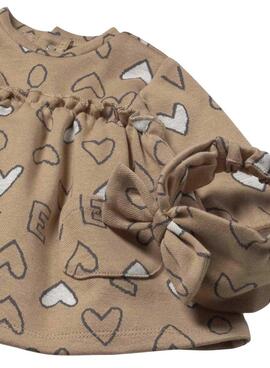 Vestido con diadema Mayoral corazones camel para bebé