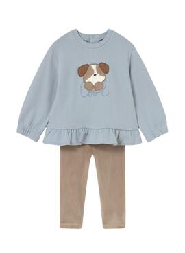 Conjunto de sudadera y legging Mayoral perro azul y camel para bebé