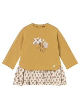 Vestido Mayoral felpa combinado mostaza para bebé
