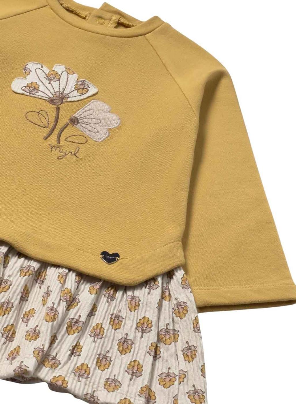 Vestido Mayoral felpa combinado mostaza para bebé