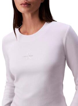 Camiseta manga larga Calvin Klein Jeans Monologo blanco para mujer