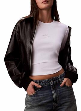 Camiseta manga larga Calvin Klein Jeans Monologo blanco para mujer