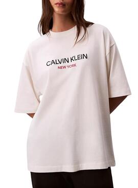 Camiseta Calvin Klein Jeans Sequin blanco para mujer