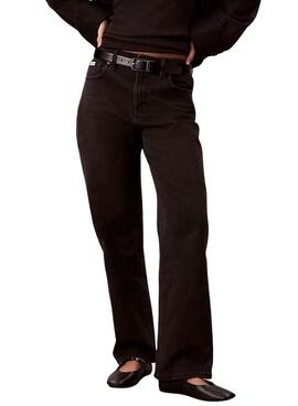 Pantalón vaquero Calvin Klein Jeans Essential Straight negro para mujer