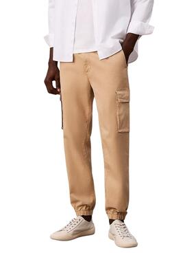 Pantalones cargo Calvin Klein Jeans Elastic Twill beige para hombre