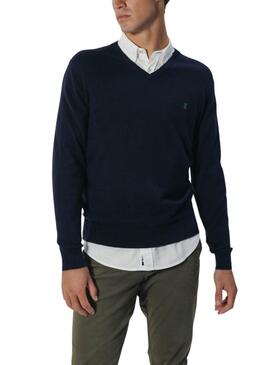 Jersey El Pulpo básico cuello pico azul marino para hombre