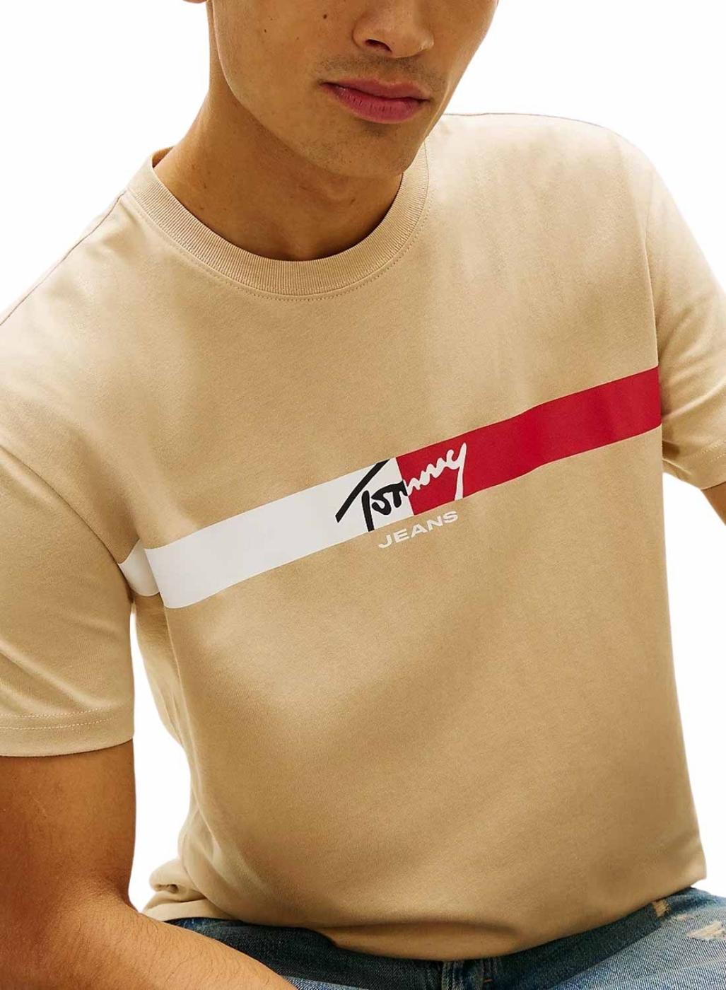 Camiseta Tommy Jeans Signature Stripe beige para mujer