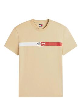 Camiseta Tommy Jeans Signature Stripe beige para mujer