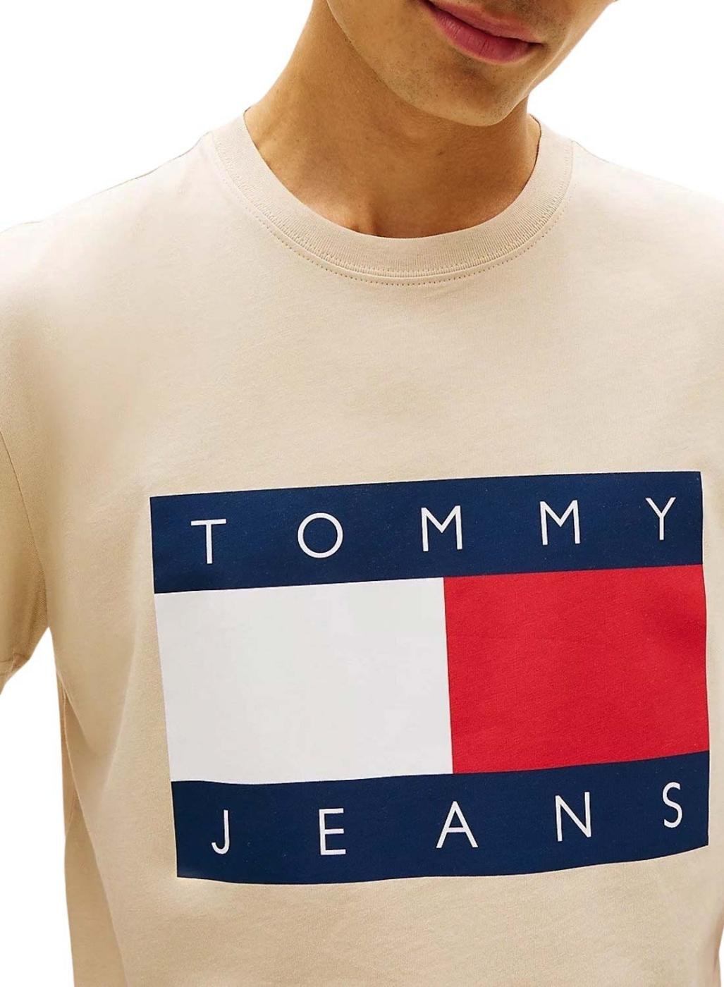 Camiseta Tommy Jeans Big Flag beige para hombre