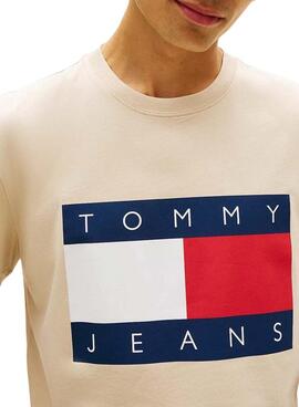 Camiseta Tommy Jeans Big Flag beige para hombre