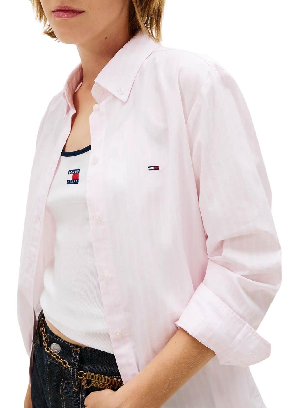Camisa Tommy Jeans Poplin rayas rosa y blanco para mujer