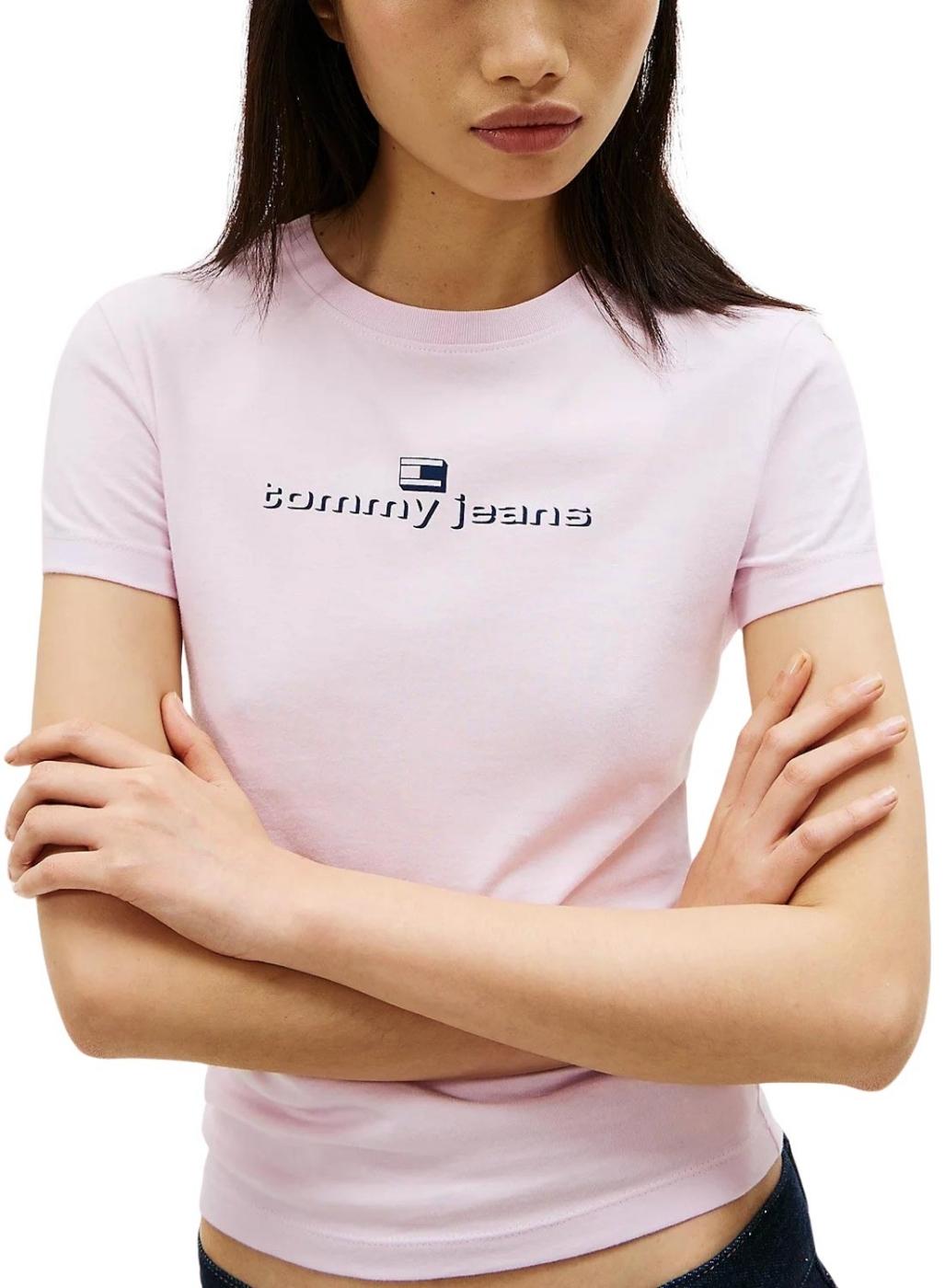 Camiseta Tommy Jeans Slim Logo rosa para mujer